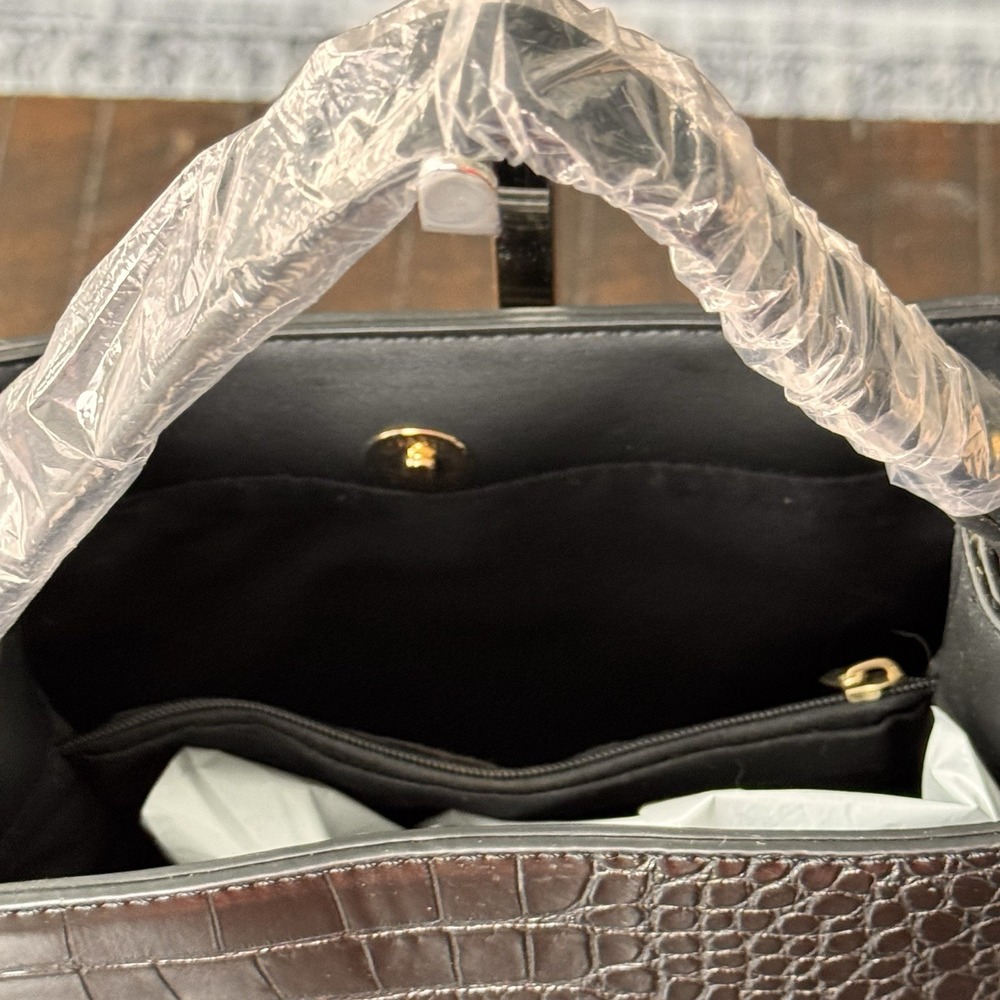 New Aota Elena Crossbody Bucket Bag‎ Black Mock Croc Vegan Leather Rachel Zoe - Picture 5 of 16